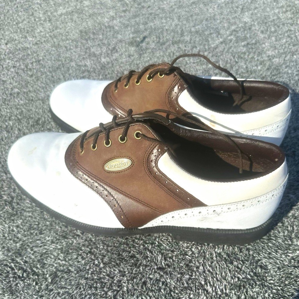 FootJoy Classics Dry Mens 9M Golf Shoes White Brown Leather Saddle Wingtip 57672